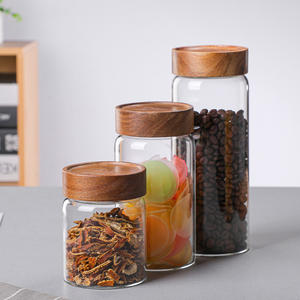 Bocaux de rangement en verre pour la cuisine avec couvercles à vis en bois Grands pots à épices en verre pour le stockage des aliments au miel, des bonbons, du riz et du café - Product Image 4