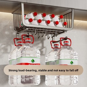 Estante de Almacenamiento para Gabinete de <span class=keywords><strong>Cocina</strong></span>, <span class=keywords><strong>Cesta</strong></span> Colgante Metálica sin Perforaciones, con Instalación Removible Multiusos - Product Image 4