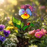 Décoration de jardin Art Déco fantaisie en vitrail, motif marguerite et coccinelle, ornement unique pour anniversaire, pour maman, YAPPIE HD-0300, décoration florale pour la maison