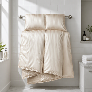 Juego de Ropa de Cama Moderna de Lujo 100% Algodón, 4 Piezas, Funda de Edredón con Rayas Satinadas, Sábana Plana, Funda de Almohada, Certificado OEKO-TEX para Hoteles Boutique - Product Image 5