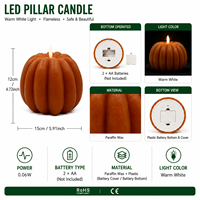 Bougie LED sans flamme à piles en cire de paraffine 3D en forme de citrouille pour la décoration de la maison à Halloween et Noël