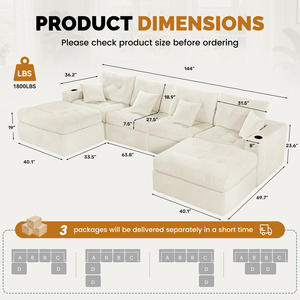 Sofá Modular de Terciopelo Moderno, Extensible, con Función de Masaje, en Forma de L, Diseño Tufted, Múltiples Combinaciones, Bolsillos Laterales, para Sala de Estar - Product Image 6