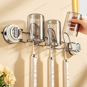 Suction Cup <b>Toothbrush</b> <b>Holder</b> Triple Wall Mounted Transparent No Drilling Bathroom Storage Rack - Product Image 2