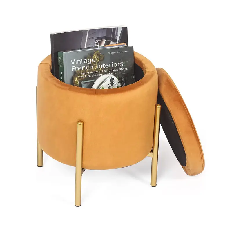 เก้าอี้โซฟาสตูลวางรองเท้าทรงกลมทำจากไม้,เก้าอี้สตูลวางรองเท้าทำจากไม้ทรงกลมดีไซน์แบบออตโตมันทันสมัยสีทองจำนวน50ชิ้น