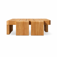 Ensemble de table d'appoint en teck pour l'extérieur, table basse rectangulaire et tables d'angle latérales pour jardin, patio, villa, terrasse extérieure