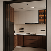 Meubles de cuisine haut de gamme sans poignées en bois de noyer blanc bicolore de qualité ENF, gain de place pour projets de penthouse de luxe