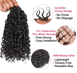 Extensiones de Cabello Humano Virgen sin Procesar, Pre-enlazadas, Rizadas Pixie, de Dos Hilos, Tipo Pluma, para Crochet, sin <span class=keywords><strong>Punta</strong></span>, al por Mayor - Product Image 3