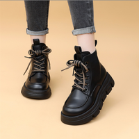 Bottines vintage pour femmes, bottines courtes à semelle épaisse d'automne avec hauteur intérieure surélevée, style britannique, bottines courtes à la cheville