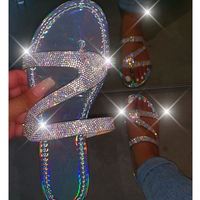 Sandales d'Été Bling pour Femmes, Claquettes à Paillettes avec Cristaux, Sandales Plates Style Gladiateur pour la Plage