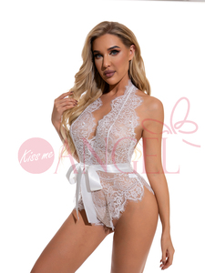 KISS ME ANGEL Eyelash Design Sexy <strong>White</strong> Lace <strong>Lingerie</strong> Teddy <strong>Bodysuits</strong> for Women - Product Image 3