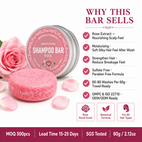 Shampooing solide floral à l'extrait de rose naturel, nourrissant le cuir chevelu, renforce les cheveux, sans sulfate, sans parabène, étiquette OEM, 60g