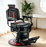 Chaise rétro noire de qualité supérieure avec cadre rouge, mobilier hydraulique pour salon de coiffure masculin