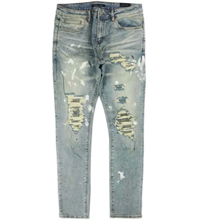 Jean Baggy bleu clair pour homme, coupe ajustée, jean Denim moulant pour motard