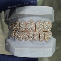 Grillz Hip Hop personnalisé, mosaïque galaxie sans défaut, pour dents supérieures et inférieures, certifié par une tierce partie, Or rose, Argent S925, 10K 14K 18K
