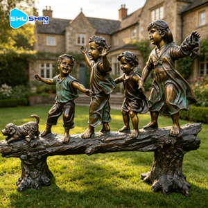 Sculpture en bronze grandeur nature de petits enfants marchant sur un bois, impression numérique, décoration extérieure - Product Image 6