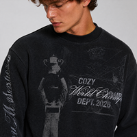 T-shirt à manches longues en tricot gaufré Yingling, imprimé graphique vintage course automobile, col rond thermique, coupe ample streetwear, OEM ODM Vente en gros