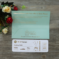 Fournitures de mariage Doc : Invitations de mariage dorées, carte d'invitation personnalisée style billet avec enveloppe estampillée à chaud vert menthe
