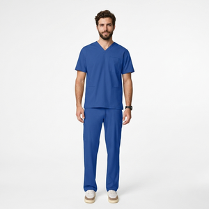 Unisex <b>Scrub</b> <b>Top</b> Pants Set Short Sleeve Pocket Medical Uniform Hospital Clinic Breathable Worsted Fabric Cotton Elastane Blend - Product Image 1