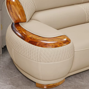 Classic Leather Wooden European Home High Quality <b>Large</b> Soft Armrest Luxury Living Room Furniture Set <b>Sofa</b> - Product Image 6