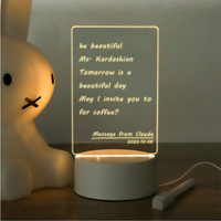 Tablero de Mensajes Acrílico Creativo para Niños, con Luz Nocturna LED, USB, 3D, Pequeño, Blanco, para Baño