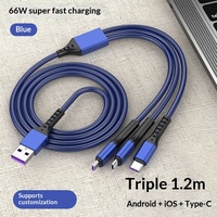 Kabel Data Pengisian Cepat 3-in-1 dengan Konektor USB-A/Micro USB/Type-C untuk Ponsel (Anyaman Jaring Ikan)