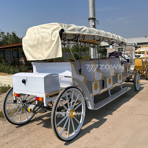 Élégante voiturette royale blanche à quatre rangées de sièges, véhicule électrique polyvalent pour visites de villas, à traction équine - Product Image 3