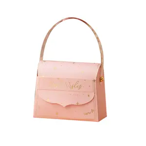 定制粉色现代口号和星星图案装饰纸礼品包装盒，适用于带手柄的派对
