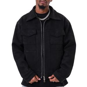 Chaqueta de Gamuza para Hombre al por Mayor, Estilo Básico Vintage, Unisex, Cierre de Cremallera, Color Sólido, con Cuello Vuelto - Product Image 4