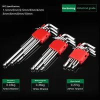 Juego de 9 Llaves Hexagonales de Acero al Cromo Vanadio Mate Extendidas, Llave en Forma de L con Cabeza Esférica Hexagonal de 90 Grados