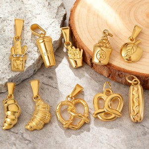 Ciondoli Roma in Acciaio Inossidabile Placcato Oro 18k |   Ciondoli a Forma di Tazza di Caffè, Pretzel e Pasta |   Forniture Impermeabili per Creazione di Gioielli Fai-da-Te e Collane - Product Image 5
