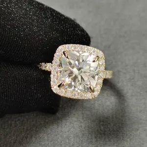 Provence Gioielli Moissanite Puro 14K Oro Bianco 2.5CT Cushion Cut Diamond Halo Moissanite Fidanzamento Anello di Cerimonia Nuziale