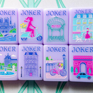 Tuiles <span class=keywords><strong>de</strong></span> Mahjong en Acrylique Violet Pastel <span class=keywords><strong>de</strong></span> Luxe Moderne - Ensemble <span class=keywords><strong>de</strong></span> Mahjong Américain Portable Personnalisé avec <span class=keywords><strong>Tour</strong></span> Eiffel et Art Floral - Product Image 2