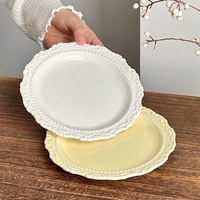 Assiettes en céramique française en vrac, à fleurs en relief, blanches et jaunes, vintage, pour le dîner, le gâteau, le pain, le beurre, assiette de service
