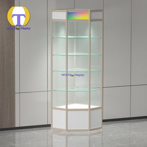 Estantes de exhibición de vidrio templado de alta calidad, iluminación LED, diseño de llave de bloqueo, tienda de humo, uso de tienda, pantalla de vidrio de poste giratorio - Product Image 5