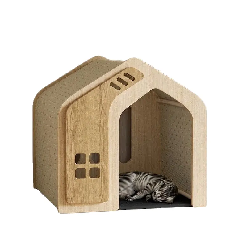 Mofespi - Casa de madeira para gatos com telhado para cães, uso interno e externo, fácil montagem, caixa respirável para brincar, canil para gatos