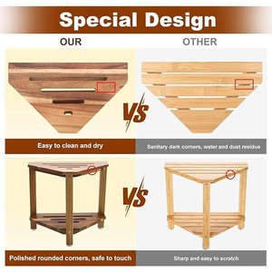 Le Rong Wooden Triangular Shower Stool 36.8x30.5x33.6cm Double Layer Storage <b>Corner</b> <b>Bench</b> Bathroom Furniture - Product Image 4