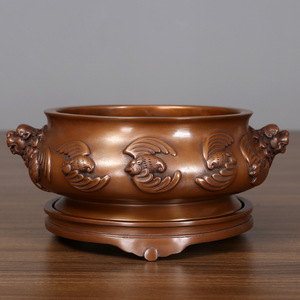 Quemador de incienso de cobre con cabeza de león y diseño auspicioso, decoración religiosa para el hogar, base de 14 mm incluida - Product Image 1