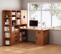 Bureau d'étude multifonctionnel moderne en MDF avec bibliothèque, bureau d'ordinateur avec étagères de rangement et tiroirs pour la maison et le bureau