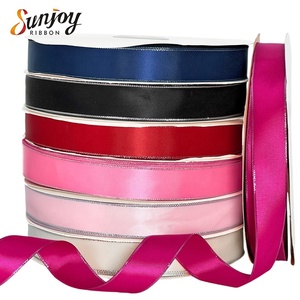 ริบบิ้นผ้าซาตินโพลีเอสเตอร์ขอบเมทัลลิกพรีเมียม ขนาด 25 มม. สีทองเงิน สองด้าน สำหรับตกแต่งห่อของขวัญ - Product Image 1