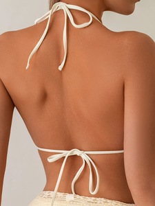 Custom Women's Bikini Sets Three Piece Swimsuit Textured Halter String Tie Side High Waist Bathing Suits with Cover up Skirt - Product Image 5