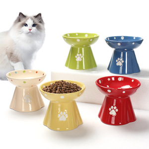 Oferta especial en comederos de cerámica para mascotas, serie de lunares bajo esmalte, comederos altos para comida y agua para gatos y perros. Hasta que se agoten las existencias. - Product Image 1