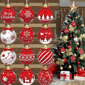 Ensemble de boules de Noël rouges et blanches en bois à suspendre, pour une ambiance festive et hivernale, décoration de Noël pour arbre 3-189 - Product Image 2