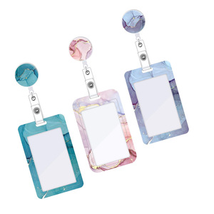 Porta credenciales de doble cara con clip, de epoxi rosa craquelado, con cierre fácil de desenganchar, protección UV, venta al por mayor de fábrica - Product Image 1