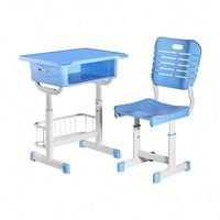 Ensemble bureau et chaise pour étudiants réglables en hauteur, durables, avec structure métallique et surface de travail en plastique pour usage scolaire