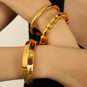 Gold Plated C-Shaped Opening <b>Bracelet</b> Smooth <b>Ball</b> Design Unisex Fashion Jewelry - Product Image 4