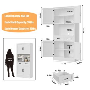 Gabinete de Almacenamiento de Cocina Moderno SENYU, Color Blanco, con Estante Abierto y Cajones para Organización de Despensa - Product Image 2
