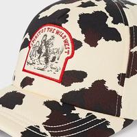 Casquette de baseball sportive à 5 panneaux courbés avec boucle à pression, imprimé vache camouflage, style urbain, patch tissé personnalisé, en tissu sergé 100% coton