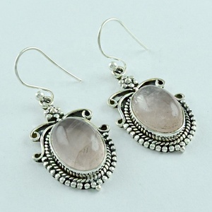 Boucles d'oreilles en argent sterling 925 faites à la main classique rose pierre de quartz rose beau mariage/fête/cadeau bijoux d'Inde - Product Image 2