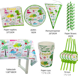 Little Green Dino Décorations de fête d'<span class=keywords><strong>anniversaire</strong></span> Ensemble de vaisselle jetable Fourniture Décorations de <span class=keywords><strong>table</strong></span> et fournitures de fête - Product Image 4