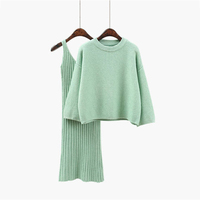Pulls robe ensembles femmes deux pièces couleur unie lâche tricots longue Slip robe côtelé tricoté deux pièces pull ensemble pour les femmes